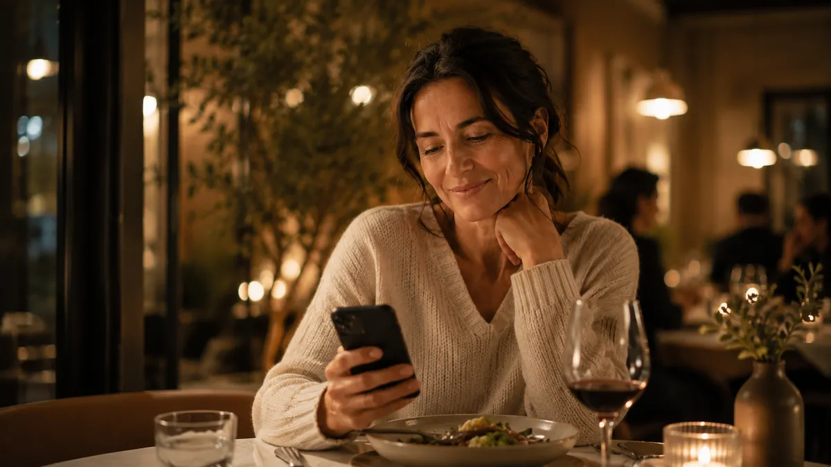 At dinner, a quick glance at the family app