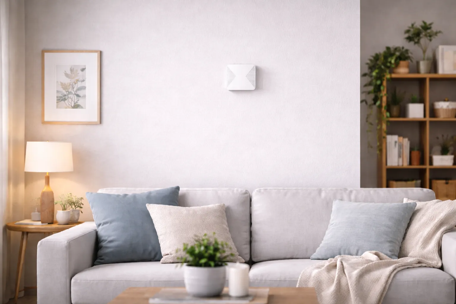OdeCare room sensor on a living-room wall